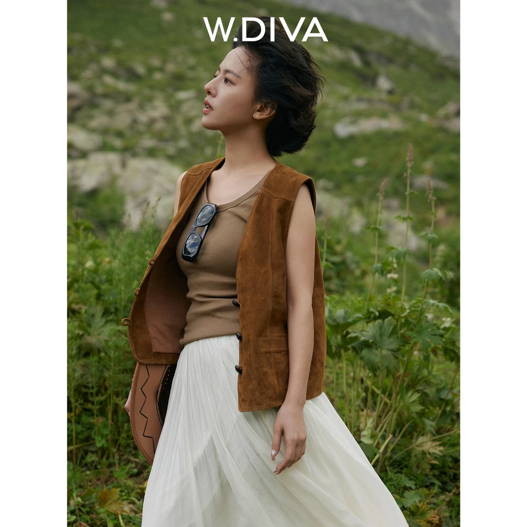 W.Diva【棕调马甲】进口混种美拉德复古羊反绒马甲老钱风53C032795