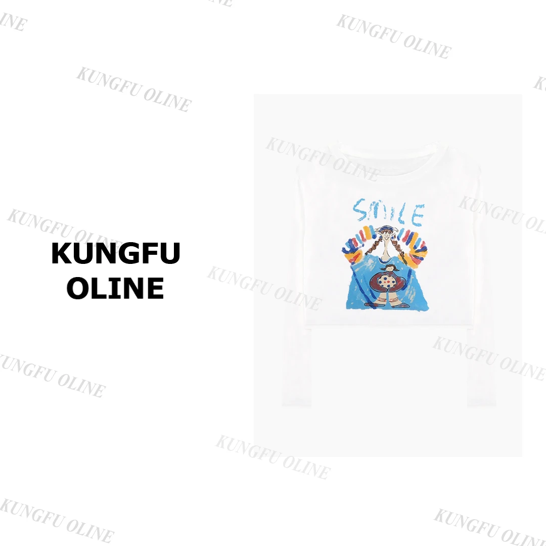 少量现【YY】CT9476微笑女孩防晒夏季薄款长袖t恤2025印花圆领上衣