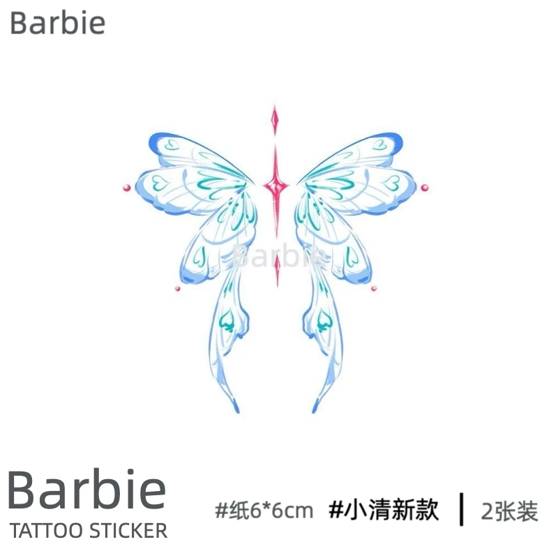 Barbie 蓝色蝴蝶 小清新防水持久纹身贴