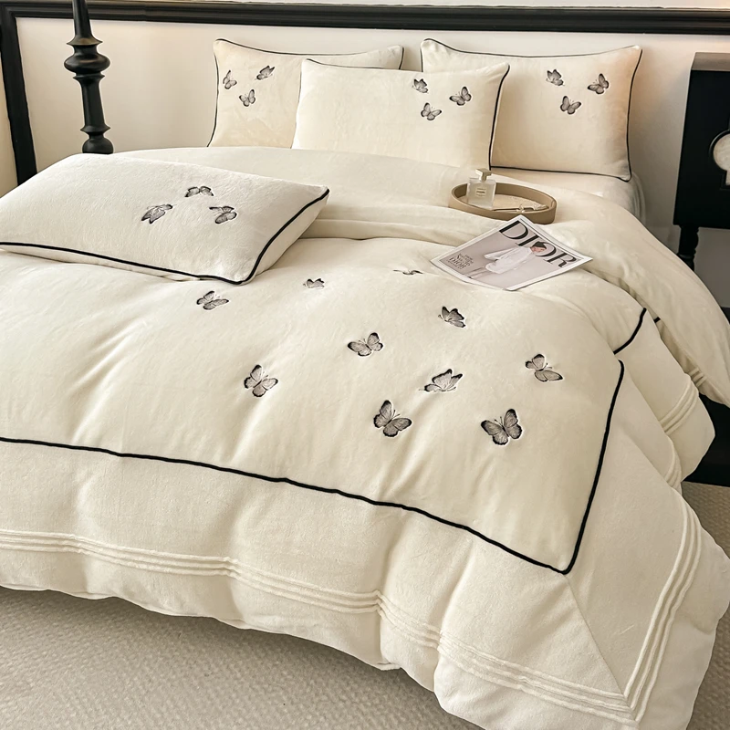 高档轻奢冬季双面牛奶绒加厚四件套纯色宿舍单人绒被套床单床品