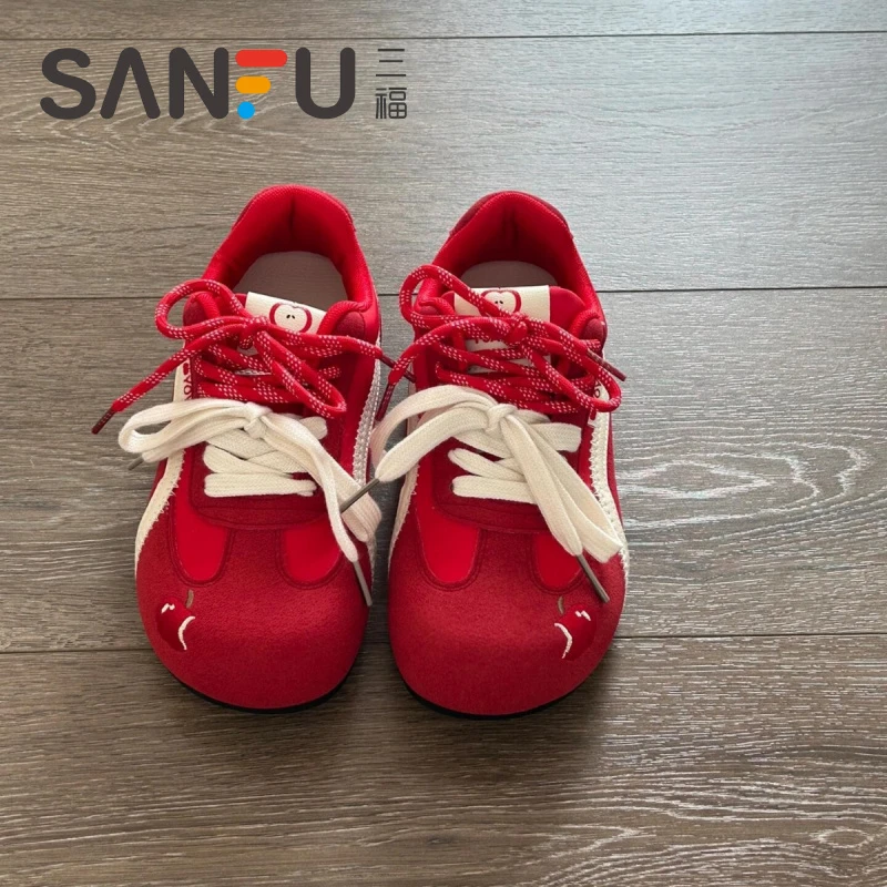 三福女鞋韩系百搭板鞋女款2025新款夏季厚底小白鞋休闲阿甘德训鞋