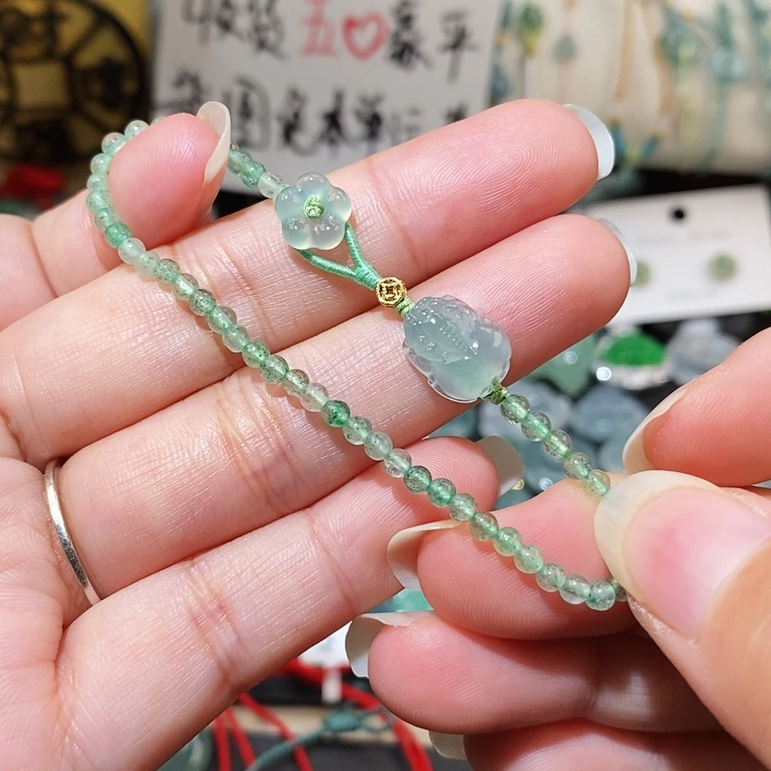 翡翠未镶嵌颈饰冰种貔貅小花手链16