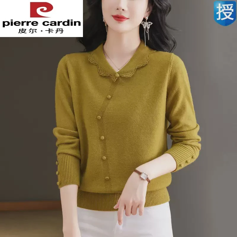 皮尔卡丹设计感洋气毛衣女春秋翻领外穿针织上衣气质减龄打底羊毛