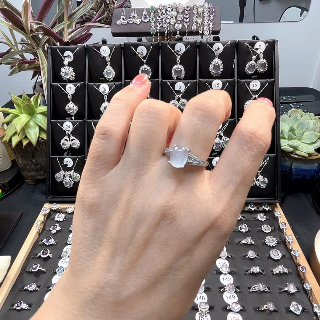 岫玉银S925镶嵌戒指