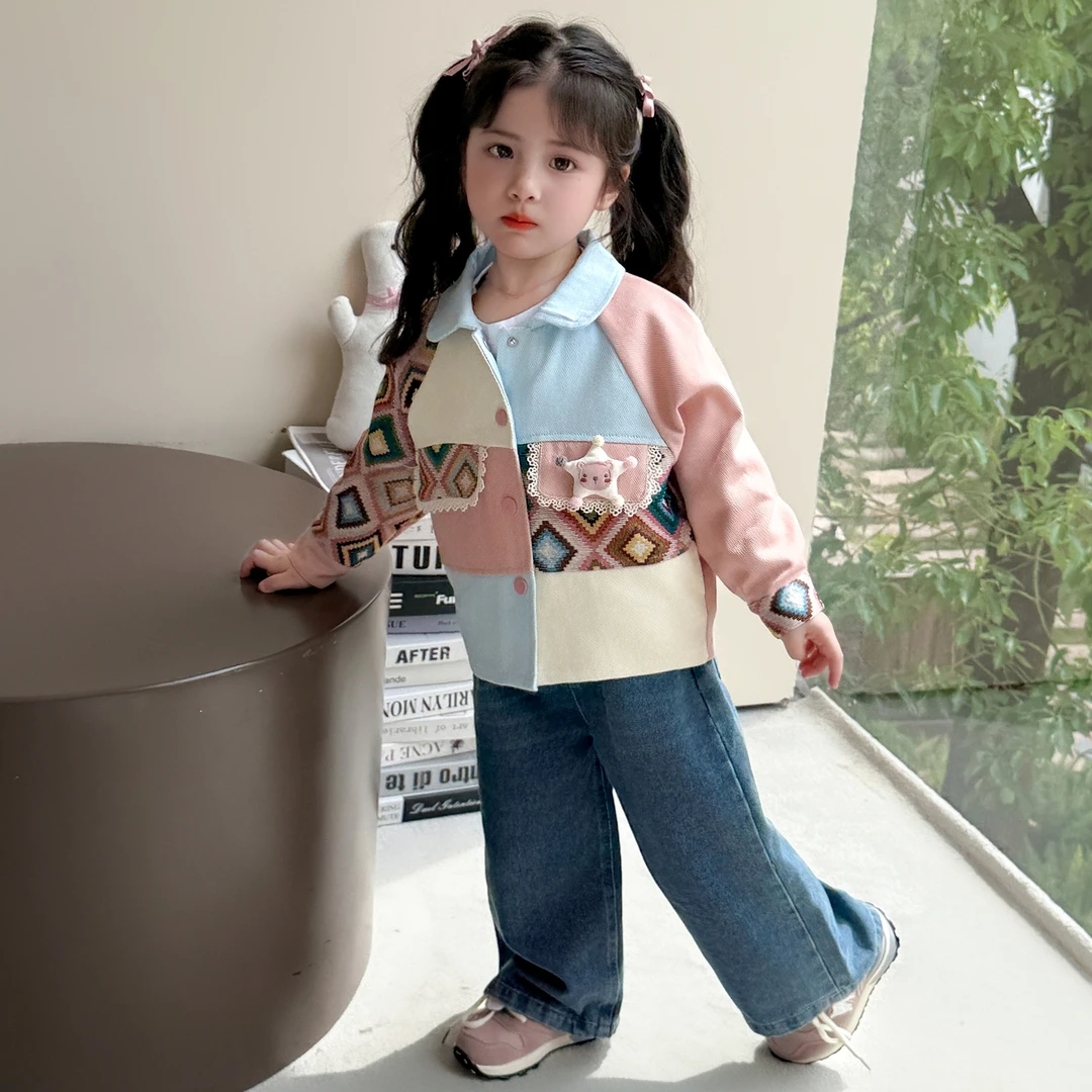 女童春秋薄款棒球服儿童网红时髦拼色秋季外套小女孩网红秋装上衣