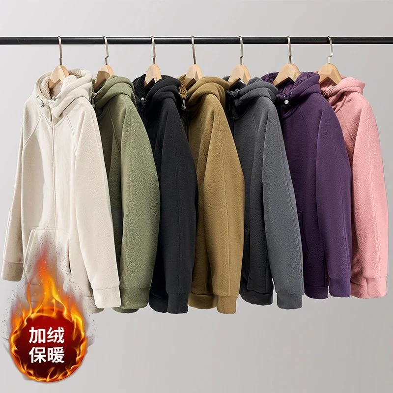 户外夹克冬季厚加绒加厚摇粒绒男女同款休闲百搭宽松保暖连帽外套