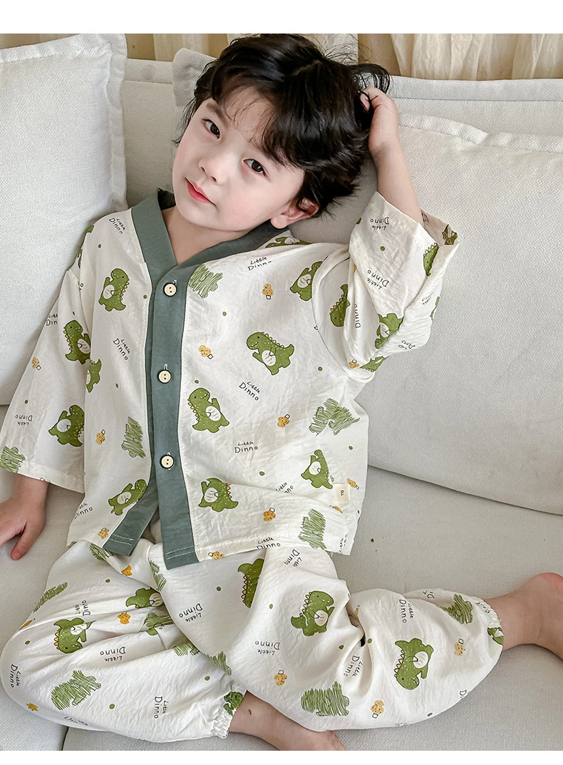 2025新款儿童家居服套装男女童宽松薄款睡衣宝宝韩版空调服两短袖
