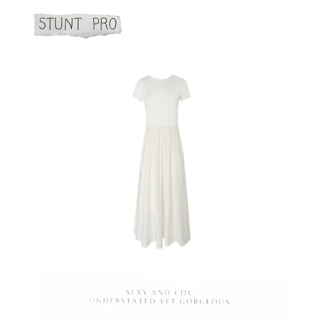 夏季赫本风拼接收腰显瘦连衣裙1722