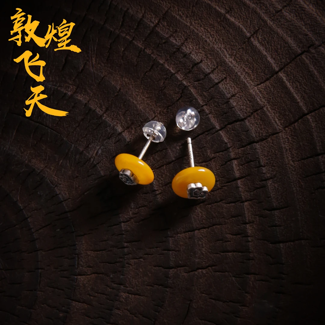 敦煌飞天 925银耳饰 E25585祥云圆形耳钉复古简约百搭精致多样发