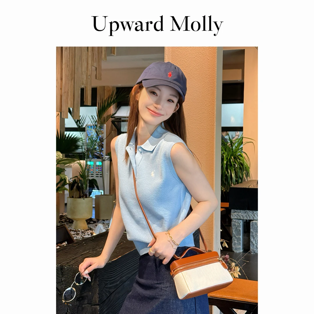 Upward Molly【率性飒爽】极简松弛慵懒刺绣polo针织背心无袖上衣