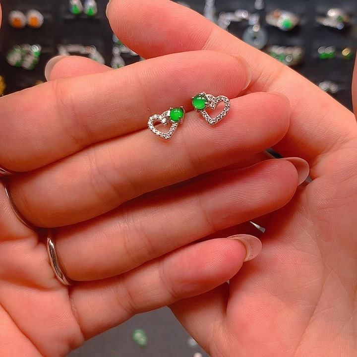 翡翠银S925镶嵌耳饰耳钉