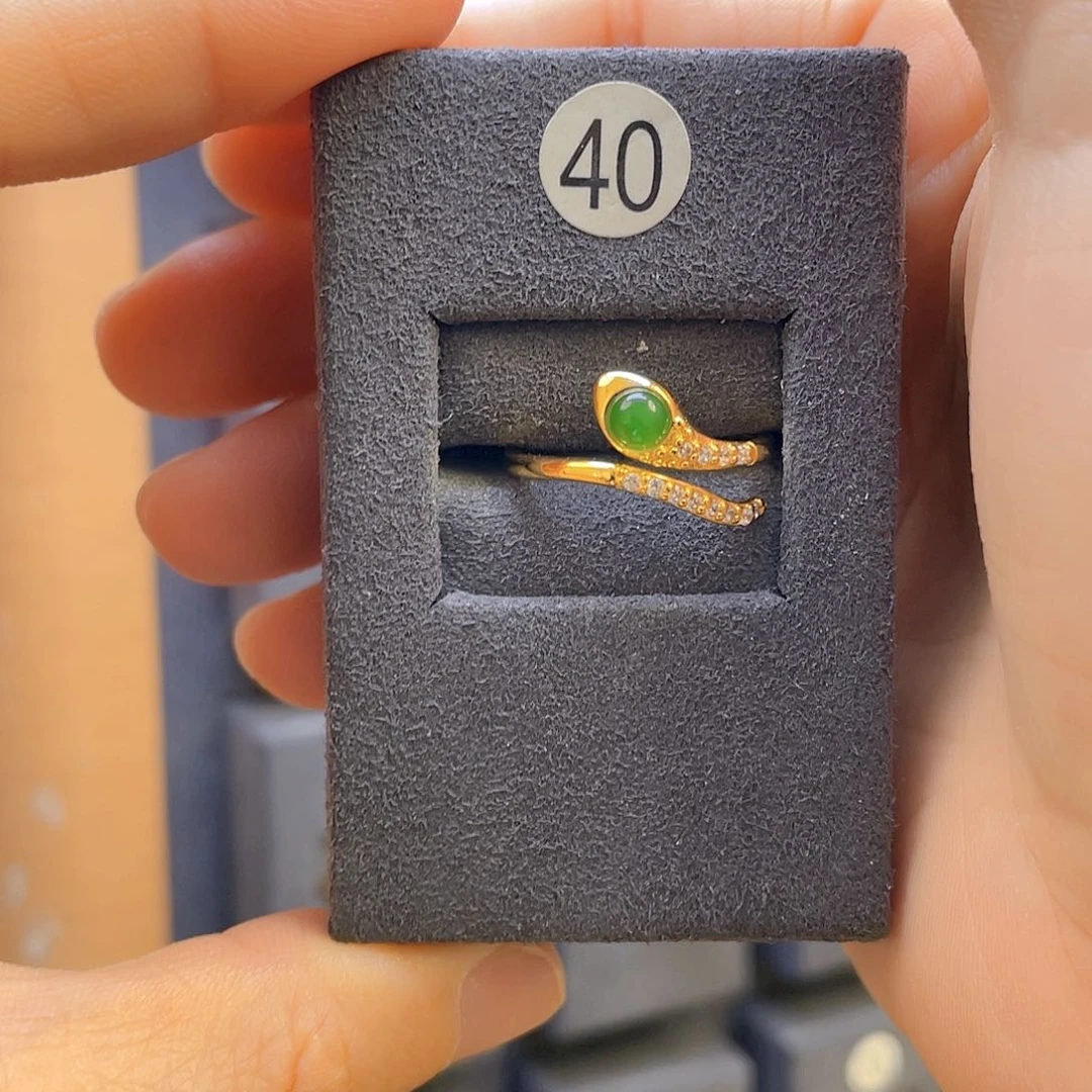 和田玉戒指银S925镀金镶嵌