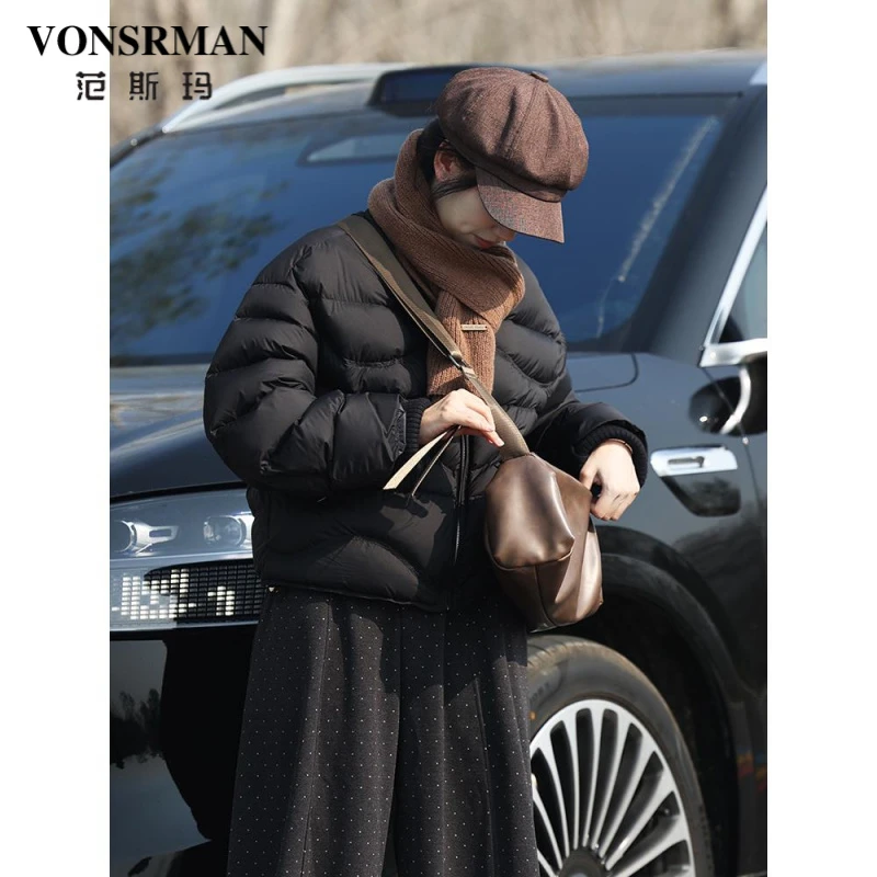 VONSRMAN休闲翻领羽绒服女冬季2025新款时尚宽松加厚保暖短款外套