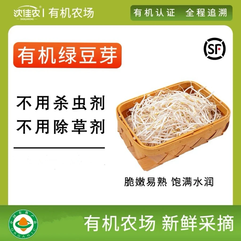 【顺丰包邮】有机绿豆芽广东有机蔬菜嫩豆芽新鲜芽菜基地直发1200g