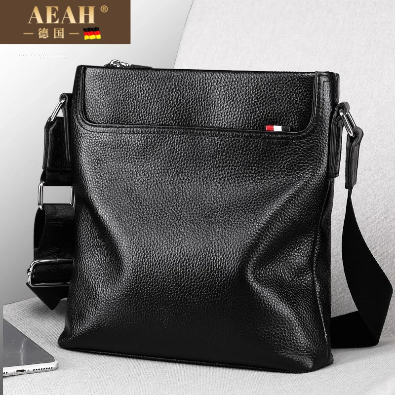AEAH真皮男包单肩包新款潮竖款韩版商务休闲男士包包斜挎包背包
