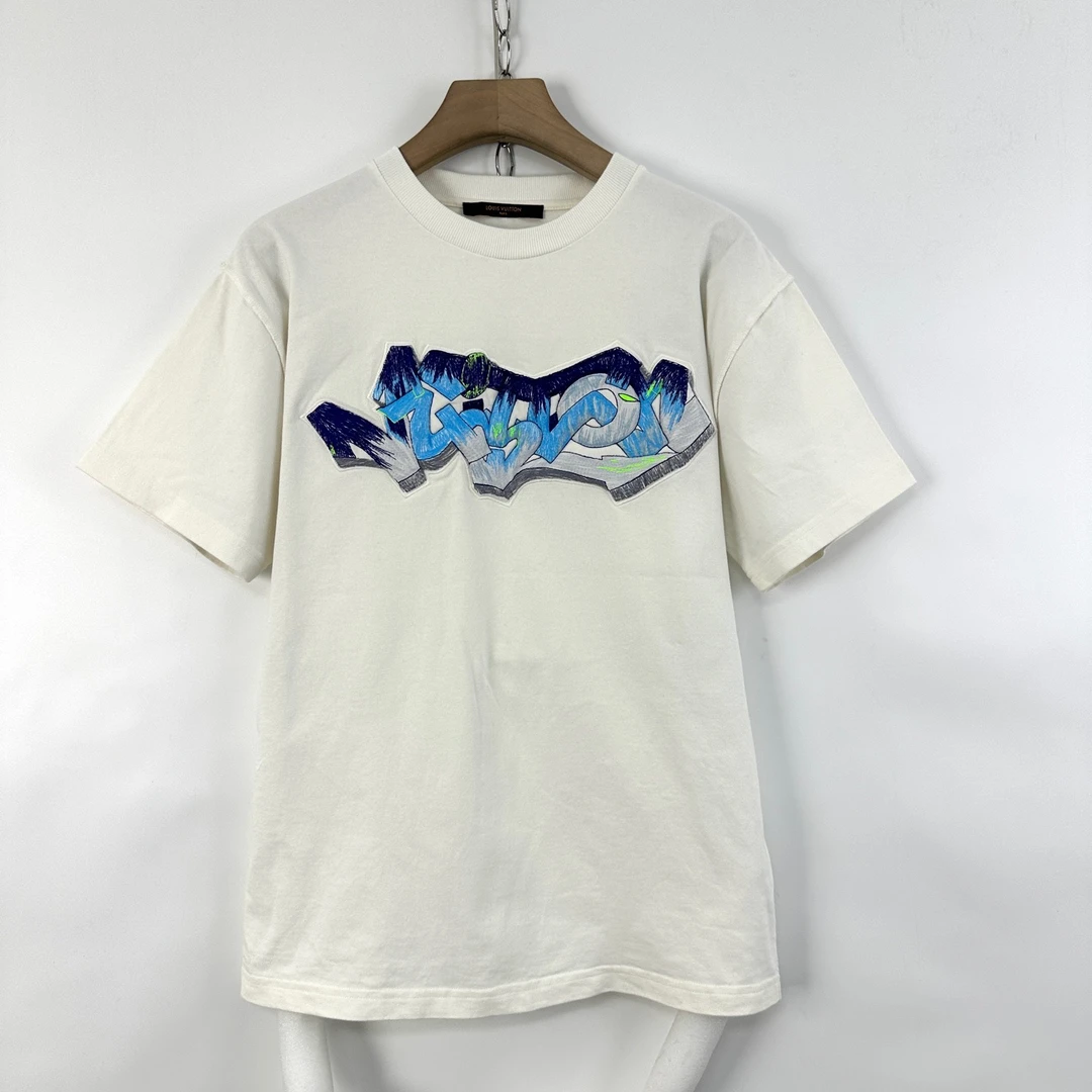 99新 LouisVuitton/路易威登 S码/男士白色刺绣T恤/编码08172