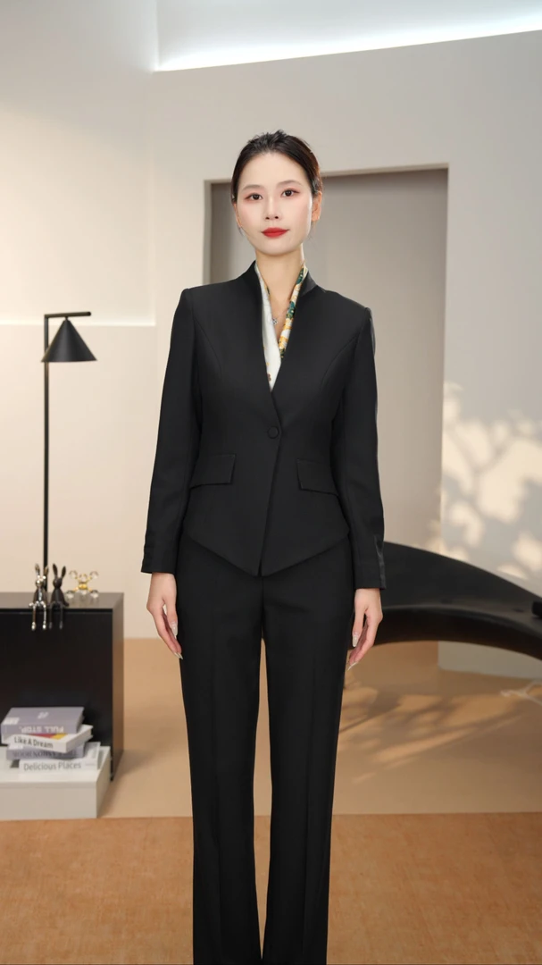 【GUTIFU】V领长袖一粒扣职场简约西装套装春秋小西装名媛通勤