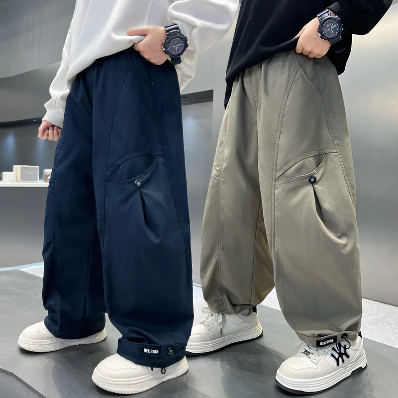 男童裤子春秋款2025秋装季直筒儿童工装长裤中大童藏青色卡其胖孩