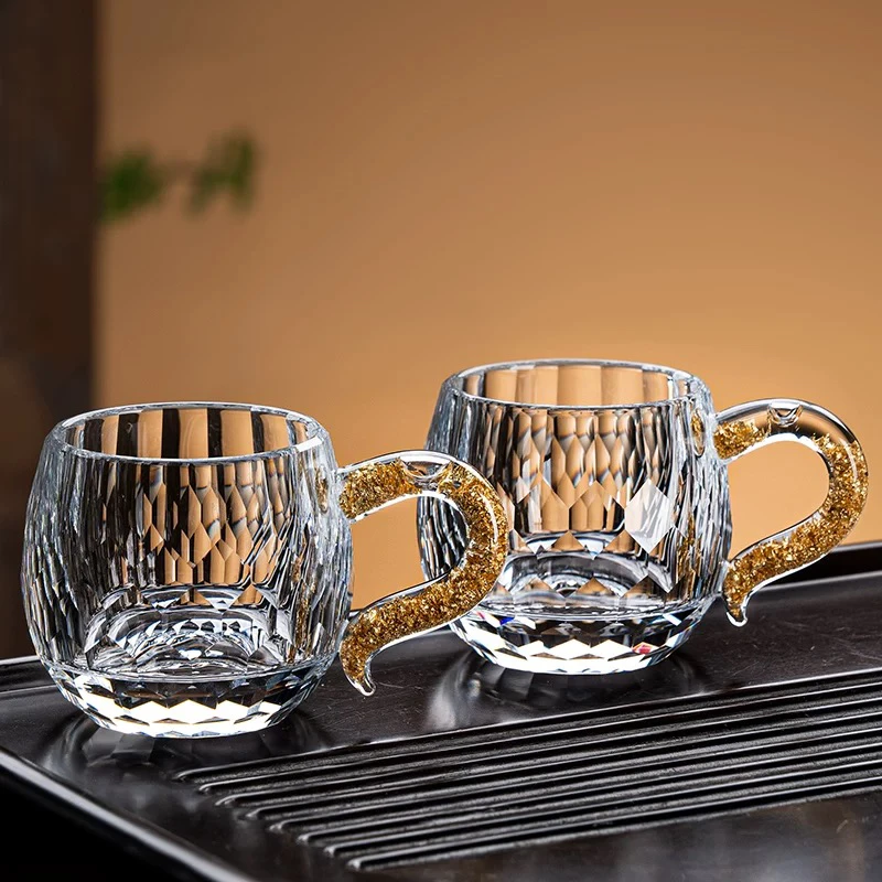 「买一送一」金箔水晶玻璃茶杯茶碗2个装