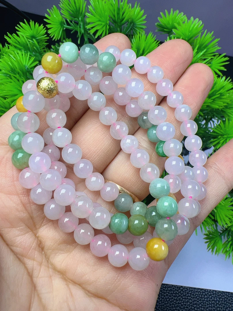 缅甸A货翡翠长珠链多彩圆珠5.6mm,时尚百搭,多样性发货发其一