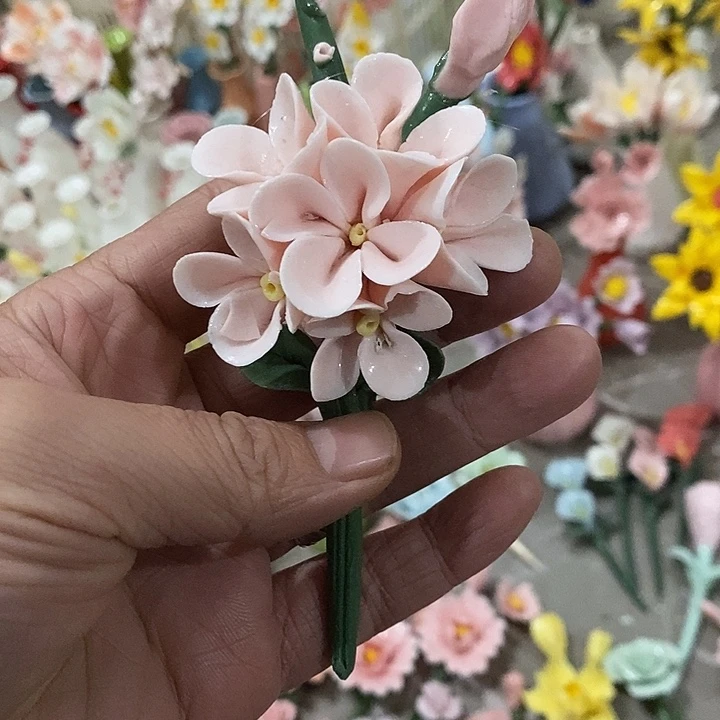 瓷片纯手工陶瓷花摆件瑕