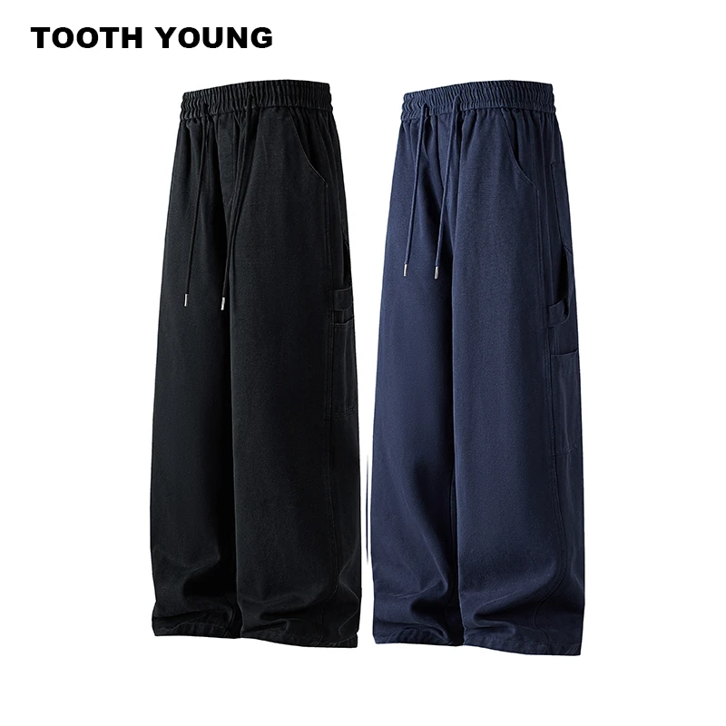 TOOTH YOUNG【法工裤】水洗工装抽绳男松紧腰直筒休闲裤
