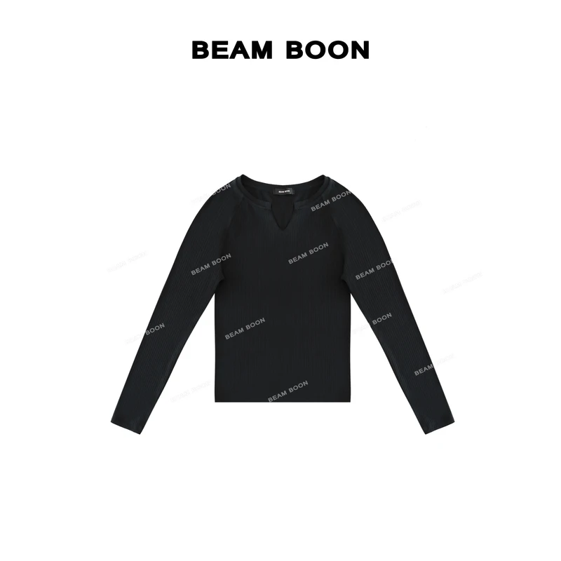 Beam Boon |【修容打底】肌理坑条高弹力巨显瘦百搭V领短款短袖T恤
