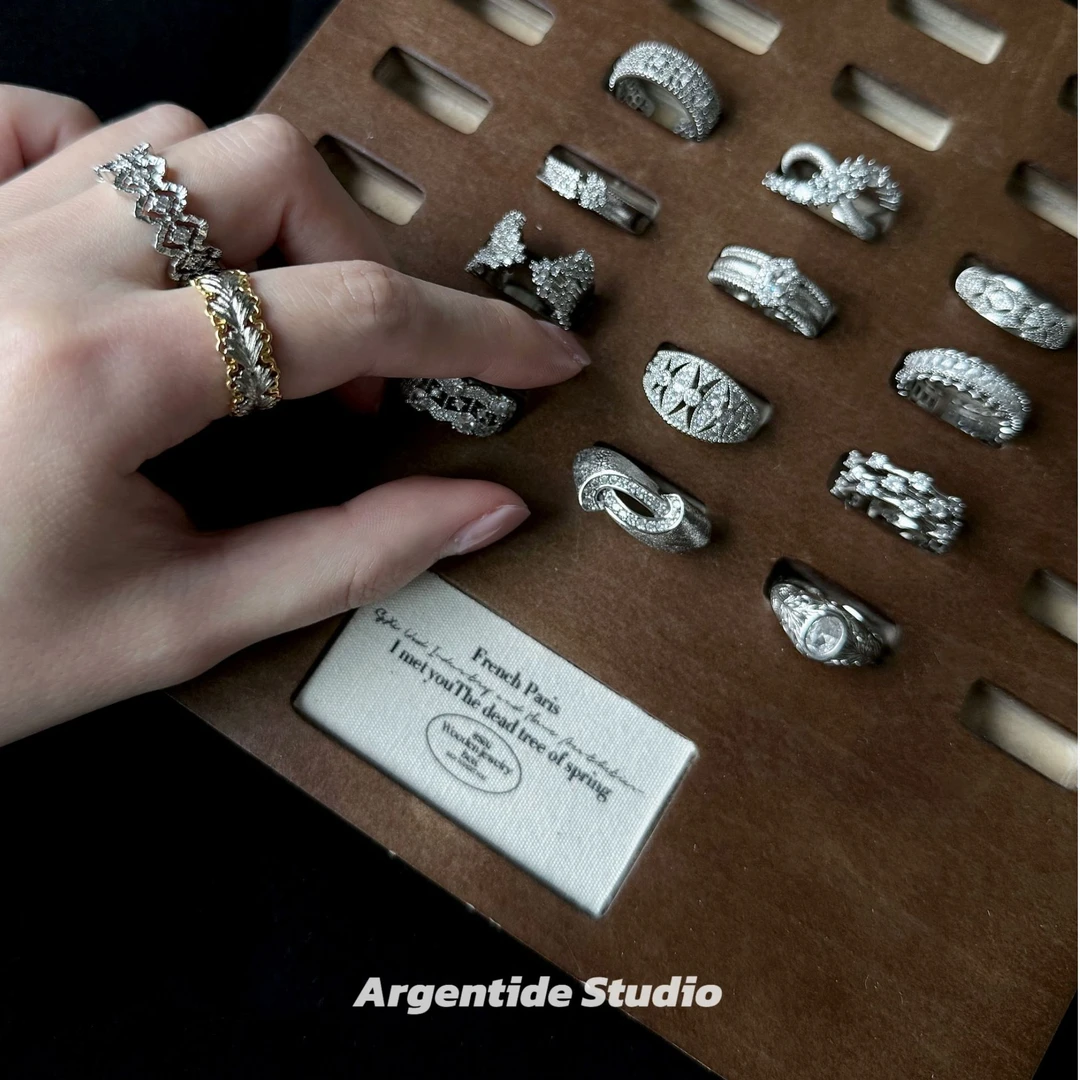 铜合金锆石戒指 银月川｜全场任选2款 重工高保色镀18k金复古戒指