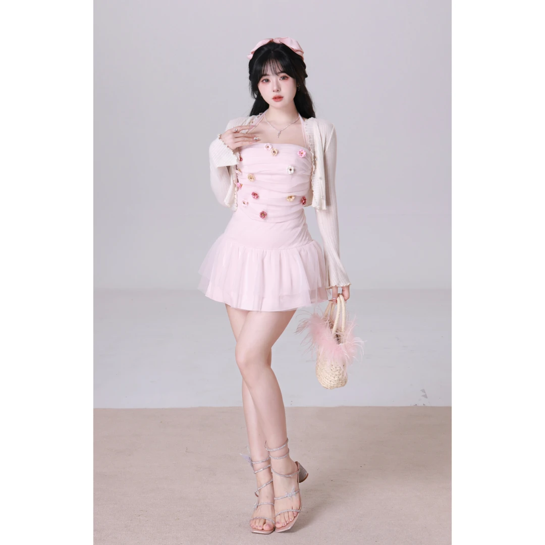 618清清MengFairy【泡泡奶芙】纯欲甜美挂脖上衣高腰半身裙2708M