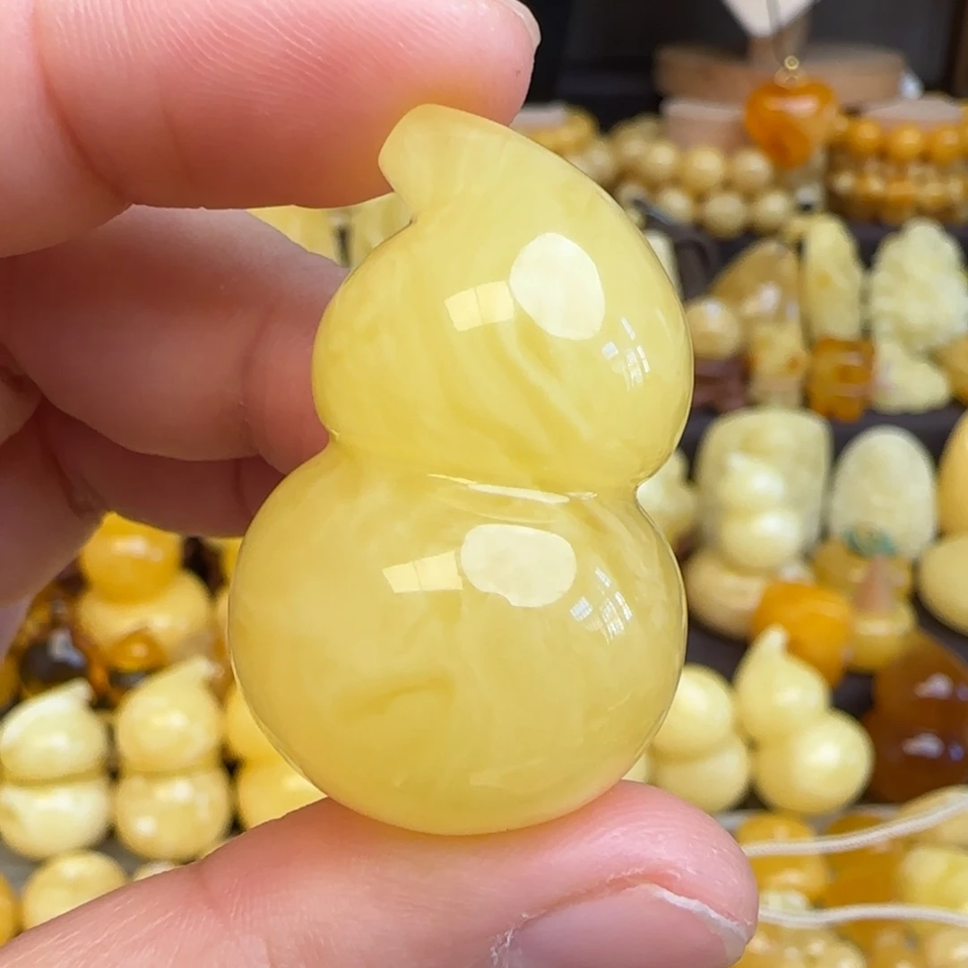 琥珀未镶嵌吊坠(赠链)天然溶洞妖花蜜蜡葫芦吊坠