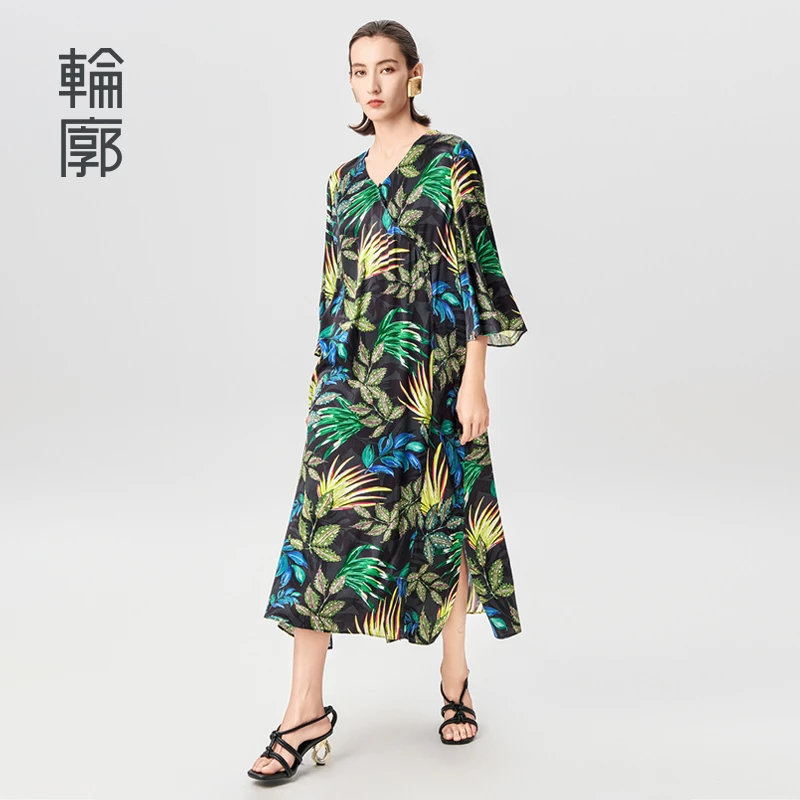 轮廓热带雨林国风新中式连衣裙大码气质阔太太时髦女装L241Y022