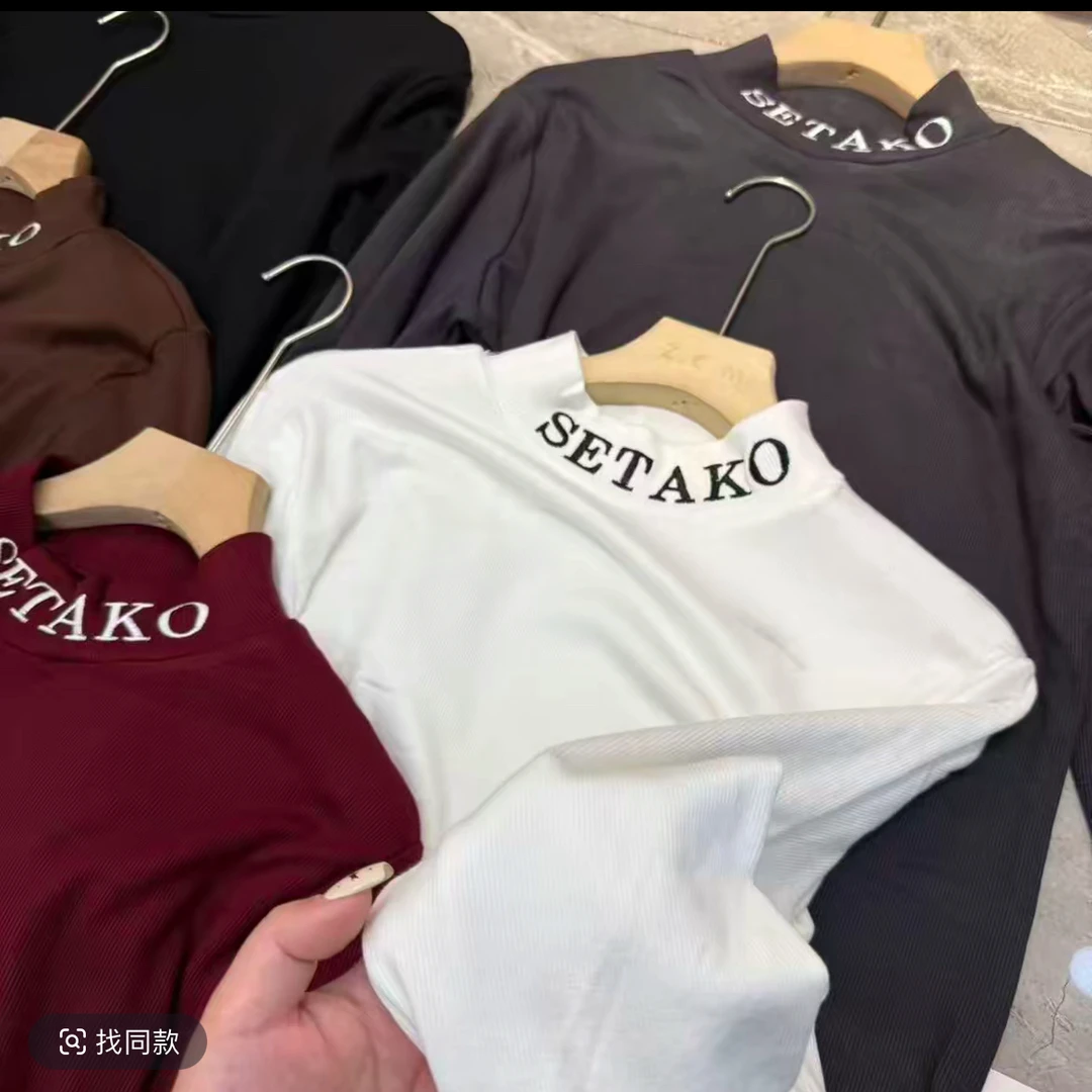 半高领秋冬T恤高领长袖毛衣冬季时尚刺绣上衣秋季