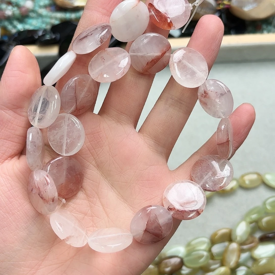 玛瑙/玉髓未镶嵌珠宝半成品卡20红椒花圆饼一条