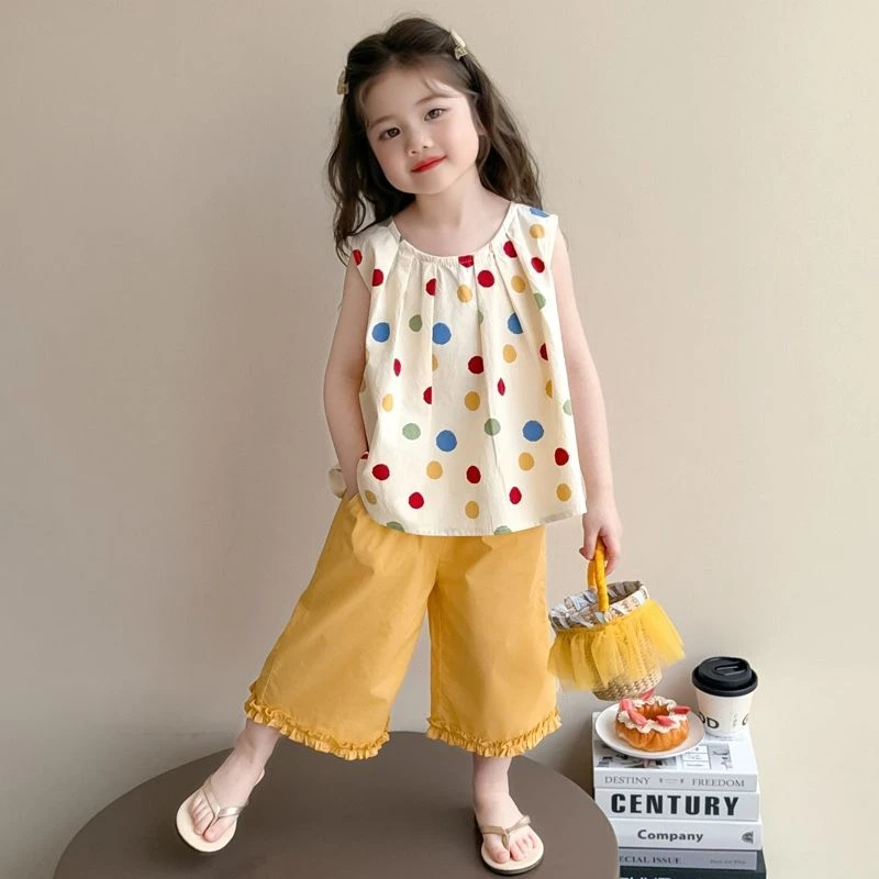 女童夏装甜美套装2025新款洋气儿童衣服女宝宝背心薄款裤子两件套