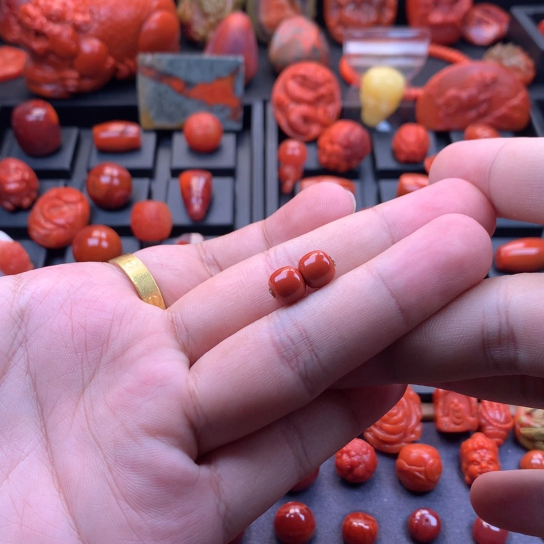 南红玛瑙未镶嵌【传仁】川料原矿满色满肉老型对珠8mm