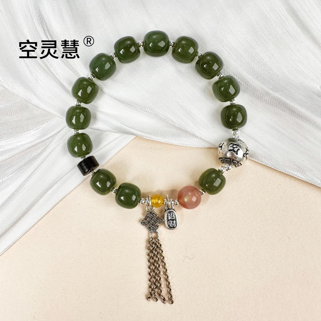 足银仿水晶手链 0544 绿色百搭气质足银手串手链