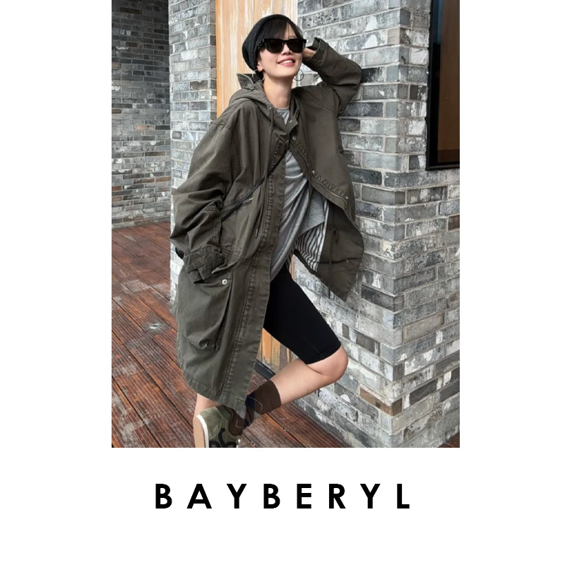 CC09-BAYBERYL老贝派克风衣做旧绿美式复古连帽中秋外套FY5E3007