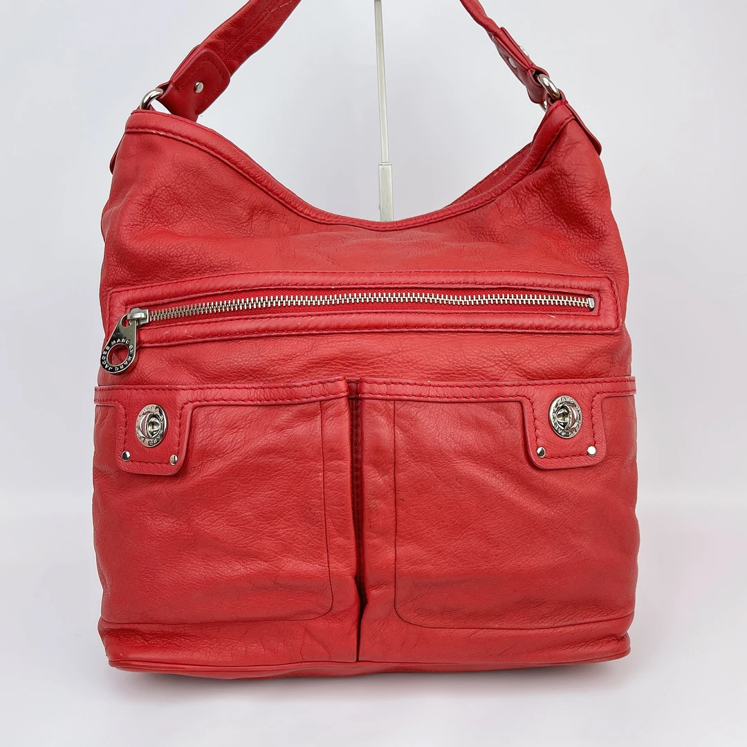 95新 COACH/蔻驰 马克雅克布 红色牛皮手提包底32 M076