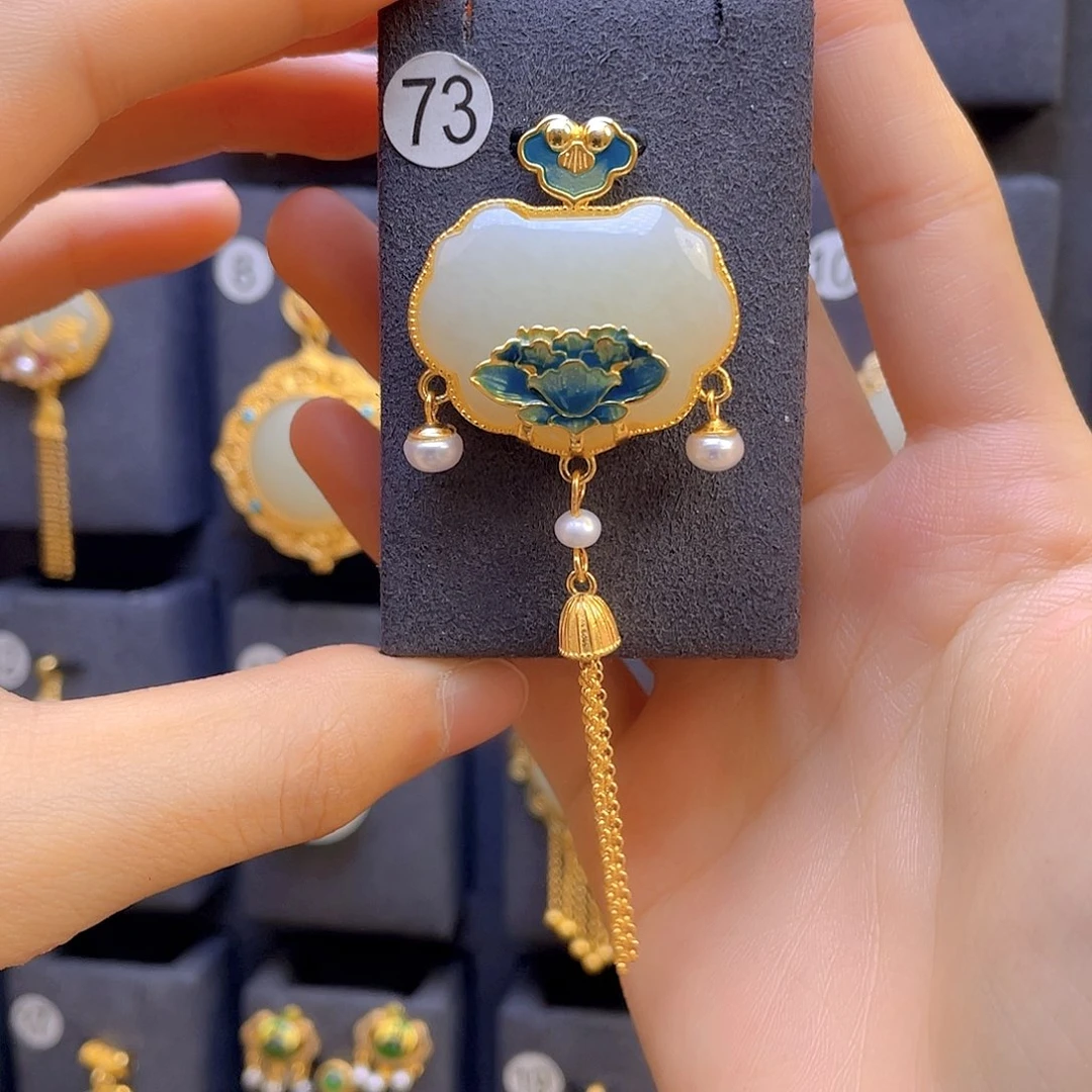 和田玉颈饰银S925镀金镶嵌