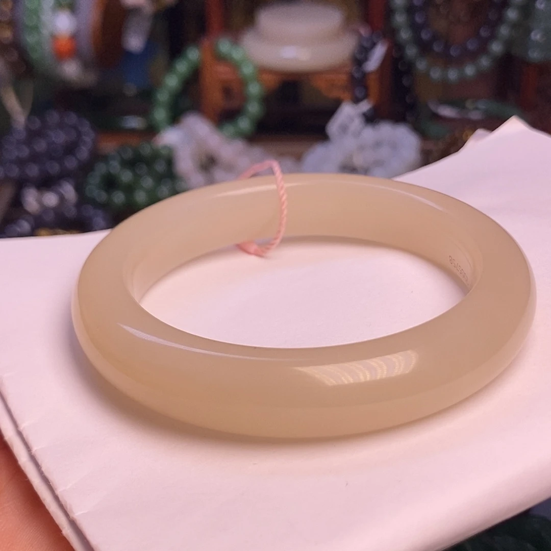 未镶嵌手镯和田玉藕粉老料红粉收藏毕业级手镯57.8圈