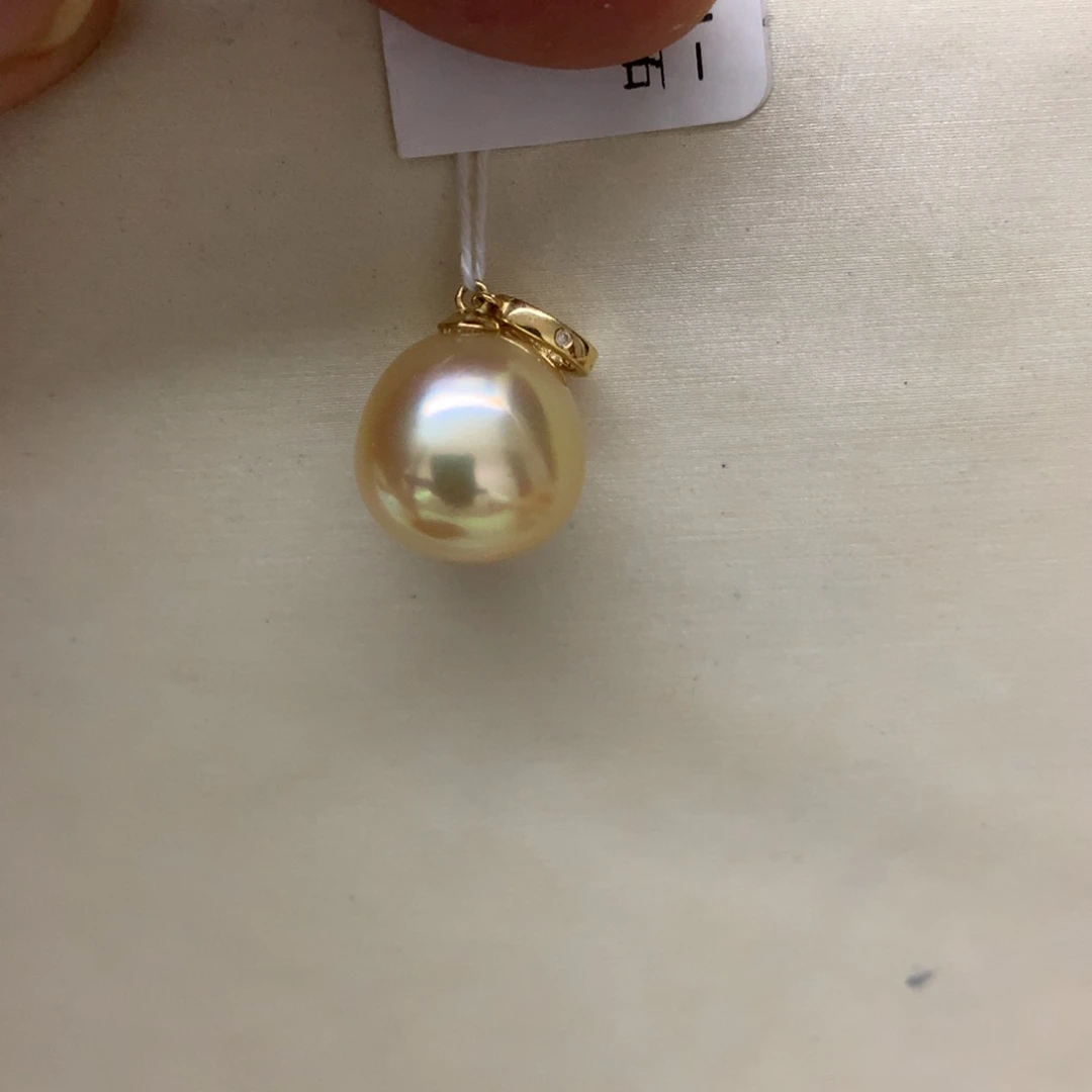 海水珍珠18K金镶嵌颈饰12-13南洋金珠万能扣吊坠