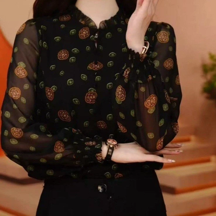 2025夏季新款时尚气质印花衬衫女减龄显瘦上衣潮