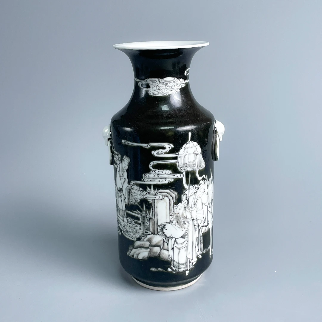 瓷器/古董清光绪墨地留白郭子仪遇仙M25AV008E89收藏/文物/绣花张