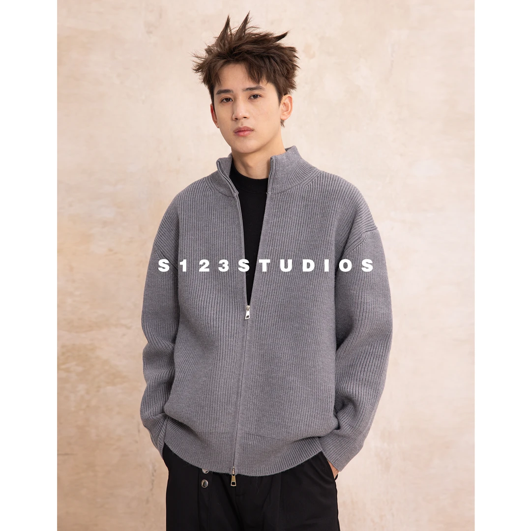 900克重 老钱风基础款纯色双拉链立领毛衣休闲百搭针织情侣