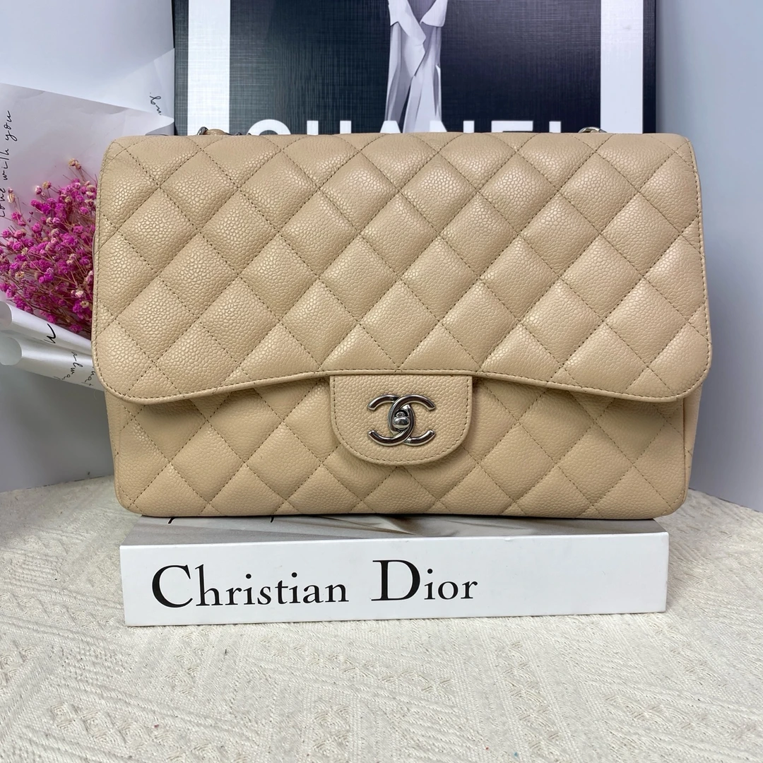 95新 Chanel/香奈儿  jumbo 大号cf  14开奶茶色单肩包16683916