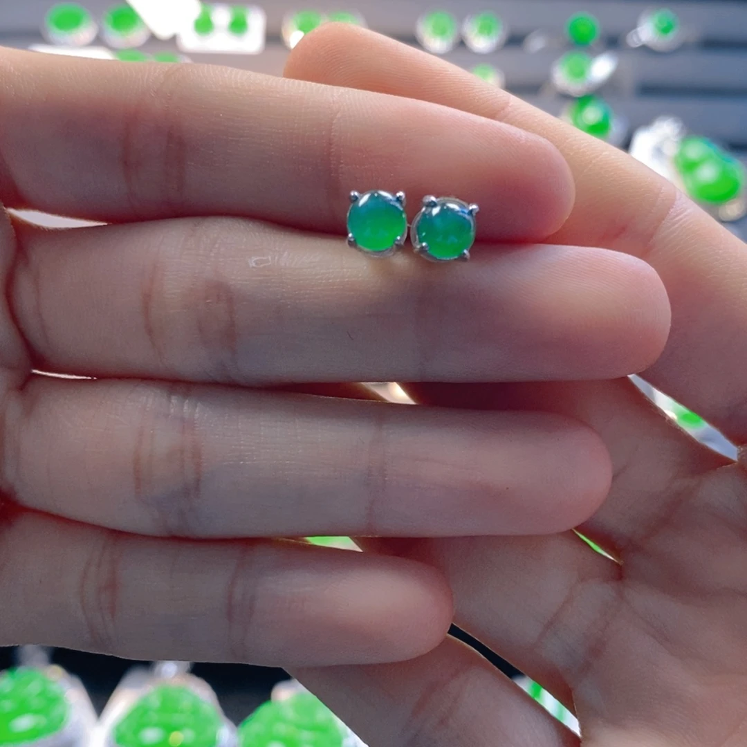 翡翠银S925镶嵌颈饰耳钉