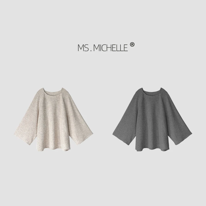 MS.MICHELLE 极简风百搭宽松慵懒喇叭袖毛衣5316