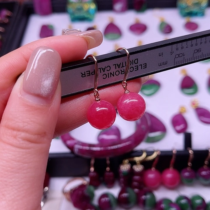 红宝石蔷薇耳坠银S925镶嵌