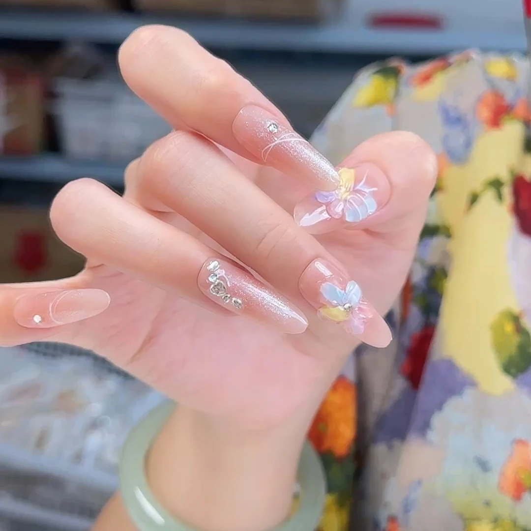 【七色蝶恋花】手工立体双层雕花冰花蝴蝶穿戴甲美甲