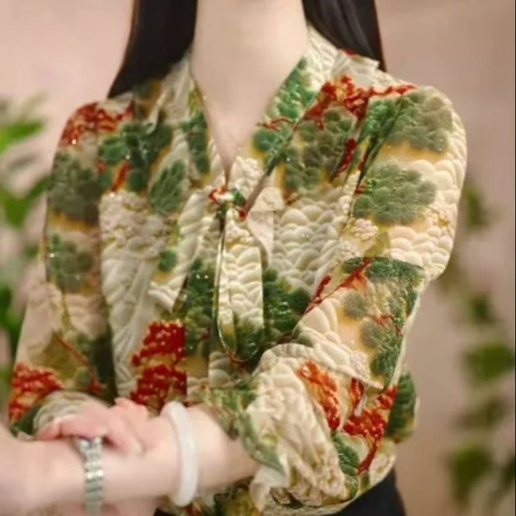 2025时尚新款【店铺热销】长青松柏优雅气质典雅显瘦遮肉衬衫春夏款